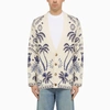 ALANUI WHITE/BLUE JACQUARD CARDIGAN IN WOOL AND COTTON