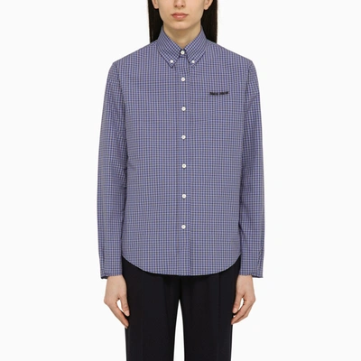 Miu Miu Logo-embroidered Checked Shirt In Blue