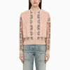 Palm Angels Pink\/white Linen Blend Print Bomber Jacket In Pink