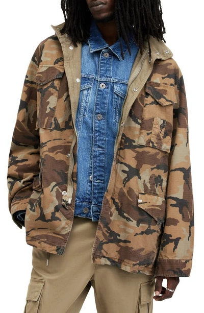 Allsaints Remo Relaxed Fit Camouflage Jacket In Brown