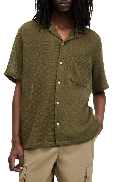 Allsaints Sortie Textured Relaxed Fit Shirt In Ash Khaki Green