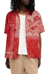 Allsaints Tijuana Bandana Print Short Sleeve Cotton Button-up Shirt In Apple Red