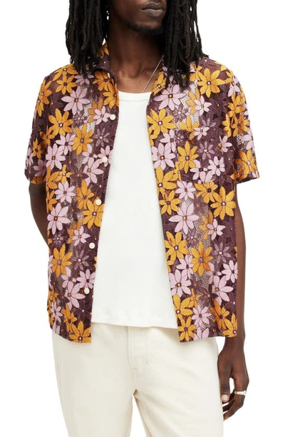 Allsaints Visalia Floral Print Relaxed Shirt In Lapis Purple