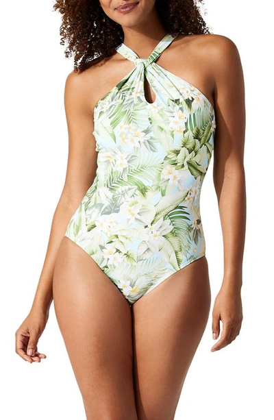 TOMMY BAHAMA PARADISE FRONDS HIGH NECK ONE-PIECE SWIMSUIT