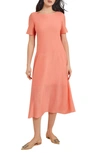 Misook Tonal Textured Stripe A-line Midi Dress In Ocean Coral