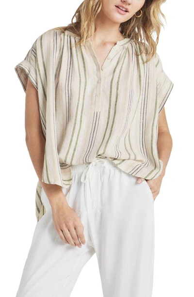 Splendid Priya Button-up Linen Blend Top In Cypress Stripe