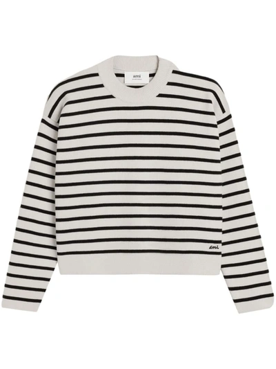 Ami Alexandre Mattiussi Ami Paris Striped Organic Cotton Sweater In White