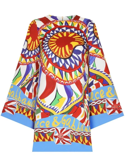 Dolce & Gabbana Cruise Dolce & Gabbana Carretto Print Silk Mini Dress In Multicolour