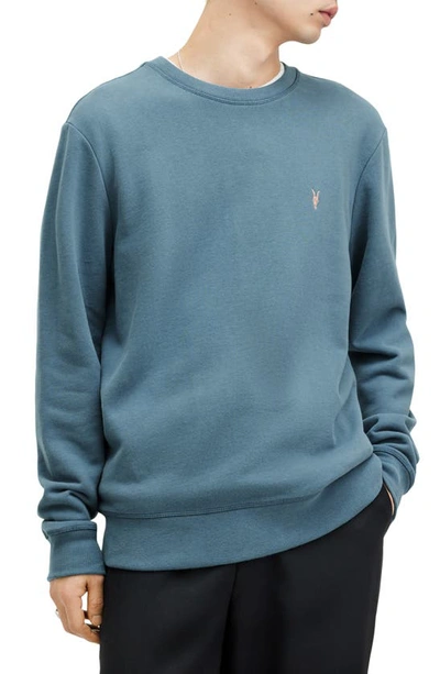 Allsaints Raven Contrast Crew Neck Ramskull Sweatshirt In Sur Blue