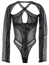 Mugler Black Criss-crossed Bodysuit In Black