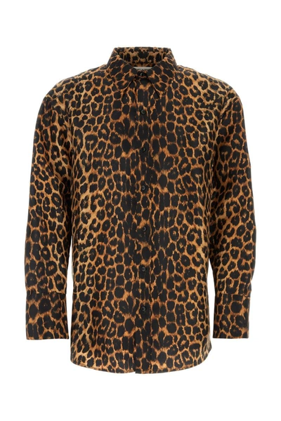 Saint Laurent Leopard-print Silk Shirt In Fauve