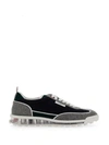 Thom Browne Navy Grey Wool Tech Runner Low Top Sneakers In Multicolour