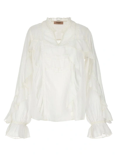 TWINSET TWINSET EMBROIDERY RUFFLE BLOUSE