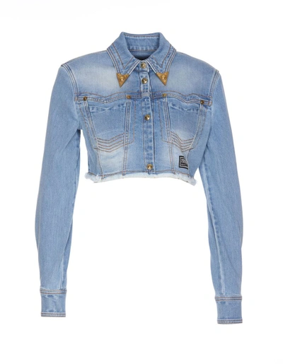 Versace Jeans Couture Cropped Denim Jacket In Blue