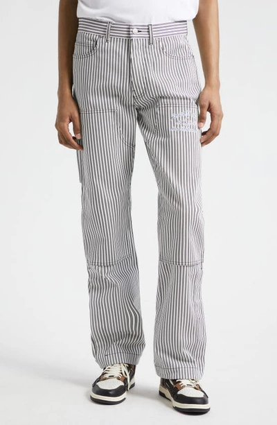 Amiri Motors Stripe Cotton Carpenter Pants In Black/ White