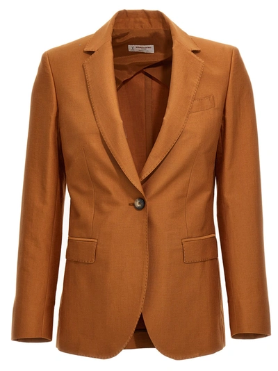Alberto Biani Cotton Single Breast Blazer Jacket In Brown