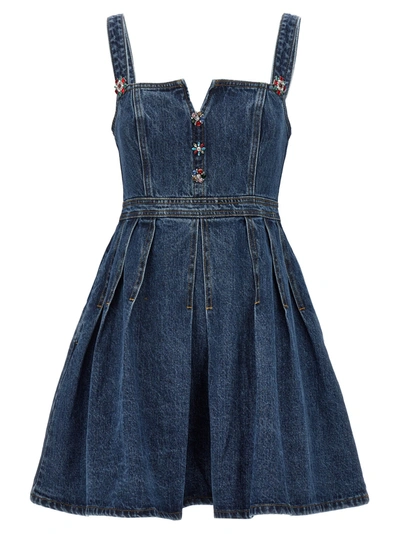 Self-portrait Denim Embellished Dresses In Blue