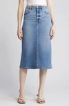 Hidden Jeans Back Slit Denim Midi Pencil Skirt In Medium Wash