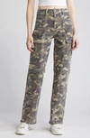 Hidden Jeans Camo Print Straight Leg Cargo Pants In Olive