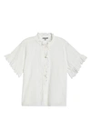 WIT & WISDOM EMBROIDERED EYELET SHORT SLEEVE BUTTON-UP SHIRT