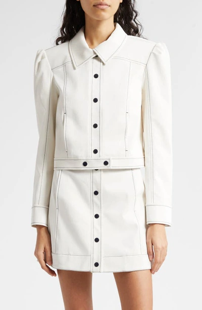 Cinq À Sept Ciara Faux-leather Cropped Jacket In White Navy