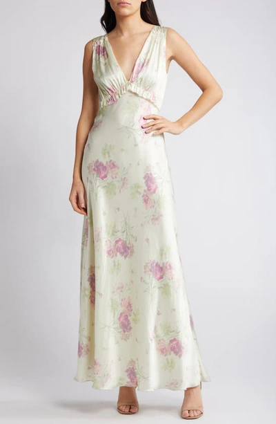 LOVESHACKFANCY SUNIVA FLORAL PRINT SLEEVELESS SILK MAXI DRESS