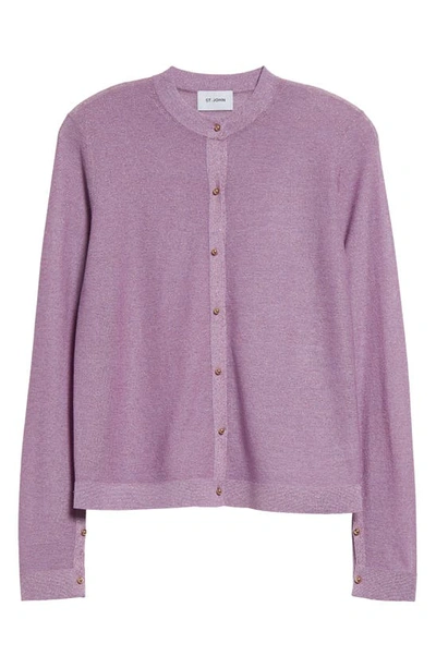 St John Fine Lurex Jersey Knit Cardigan In Amethyst