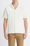Vince Bouclé Knit Short Sleeve Camp Shirt In White