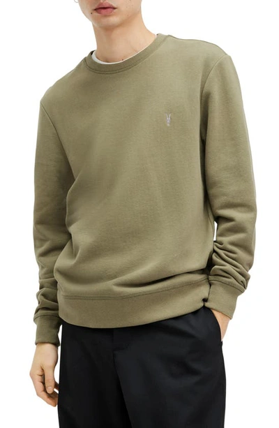 Allsaints Raven Crew Neck Ramskull Sweatshirt In Avo Green