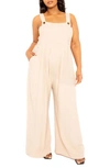 Buxom Couture Wide Leg Jumpsuit In Beige