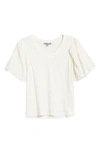 WIT & WISDOM EMBROIDERED PUFF SLEEVE V-NECK TOP