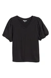 Wit & Wisdom Embroidered Puff Sleeve V-neck Top In Black