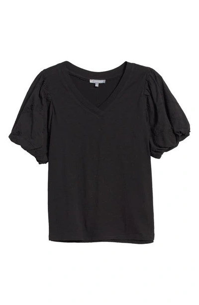 Wit & Wisdom Embroidered Puff Sleeve V-neck Top In Black