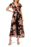 ADRIANNA PAPELL FLORAL OVERLAY MAXI JUMPSUIT