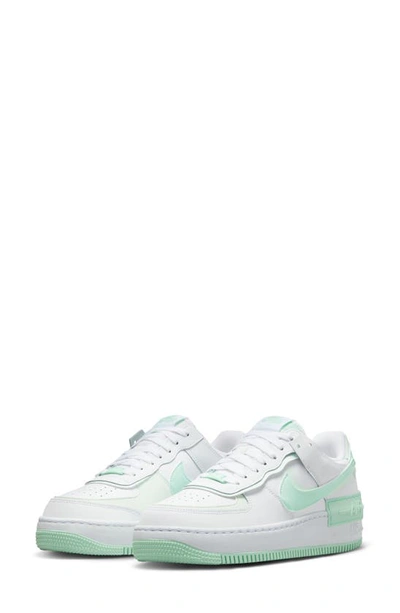 Nike Air Force 1 Shadow Leather Platform Sneakers In White/mint Foam/barely Green