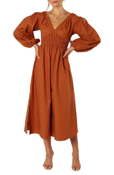 Petal And Pup Zaylee Long Sleeve Midi Dress In Rust