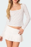 Edikted Women's Aviana Printed Point Elle Top In Cream