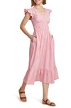 Vineyard Vines Ruffle Hem Cotton Stretch Poplin Dress In Gingham-cayman/ White