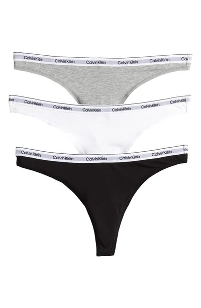Calvin Klein Women's Modern Logo 3-pack Low Rise Thong In Grey / Black / White