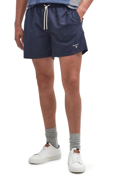 Barbour Staple Logo Embroidered Swim Trunks In Navy