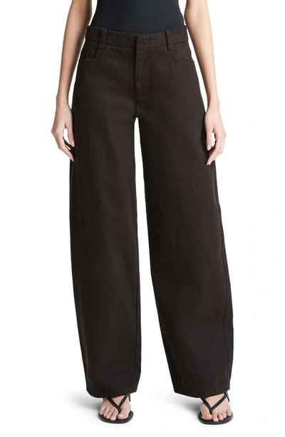 Vince Washed Twill Wide-leg Trousers In Black