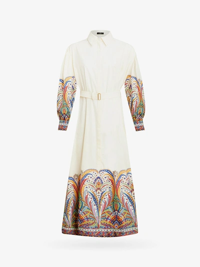 Etro Print Cotton Midi Dress In Beige