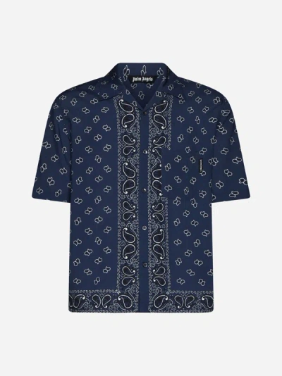 Palm Angels Paisley Bowling Shirt In Navy Blue