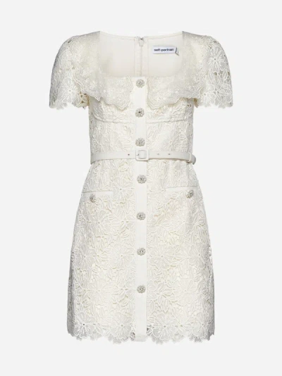 Self-portrait Guipure Lace Mini Dress In White,neutro