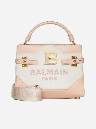 Balmain B-buzz 22 Canvas And Leather Bag In Cream,nude Pink