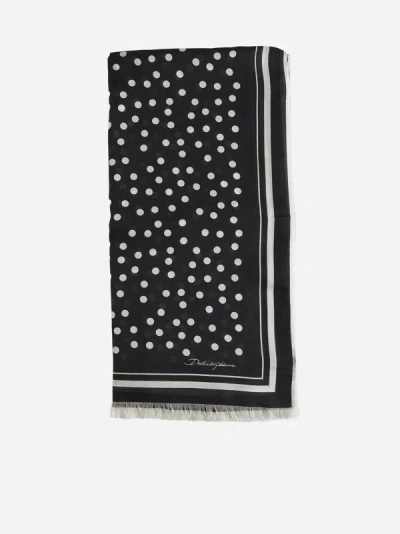 Dolce & Gabbana Polka Dot-print Silk Scarf In White,black