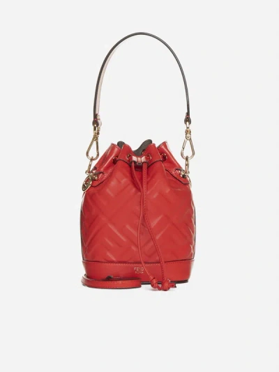 Fendi Mon Tresor Ff Embossed Bucket Bag In Red