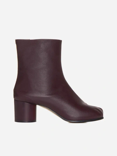 Maison Margiela Tabi Leather Ankle Boots In Merlot