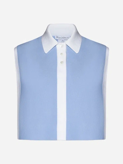 Jw Anderson Layered Contrast Cashmere Polo Waistcoat In Light Blue