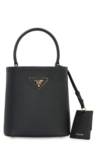 Prada Panier Small Leather Handbag In Black